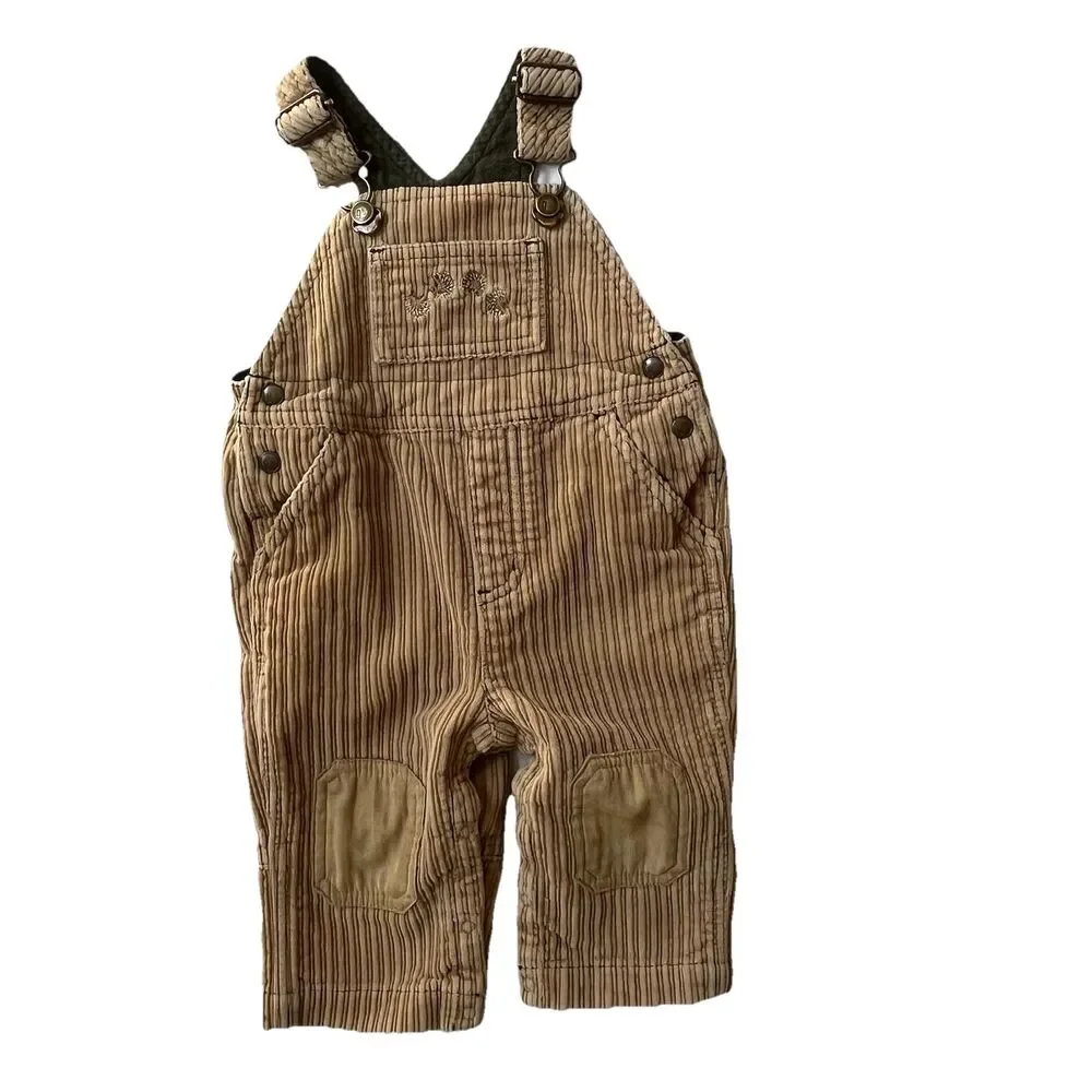 VTG Y2k 03 Gymboree Baby 6-9 Bib Overalls Corduroy Gym-mark Tan Nature Hedgehog